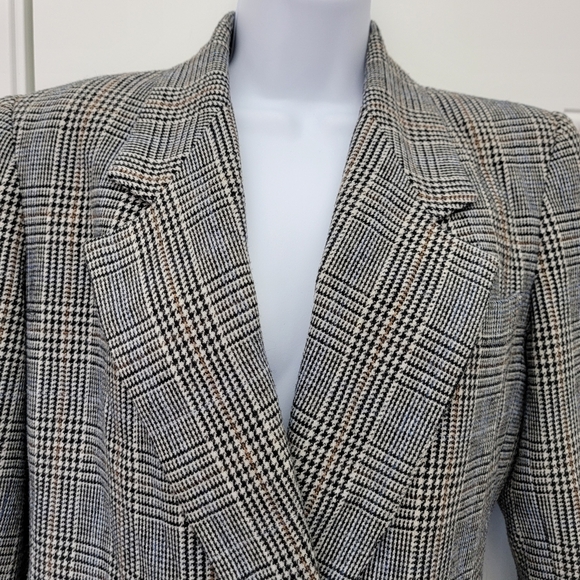 Sasson Vintage 90s Wool Blend Women's Blazer Glen Check Double Breasted Size 6 - Picture 3 of 11